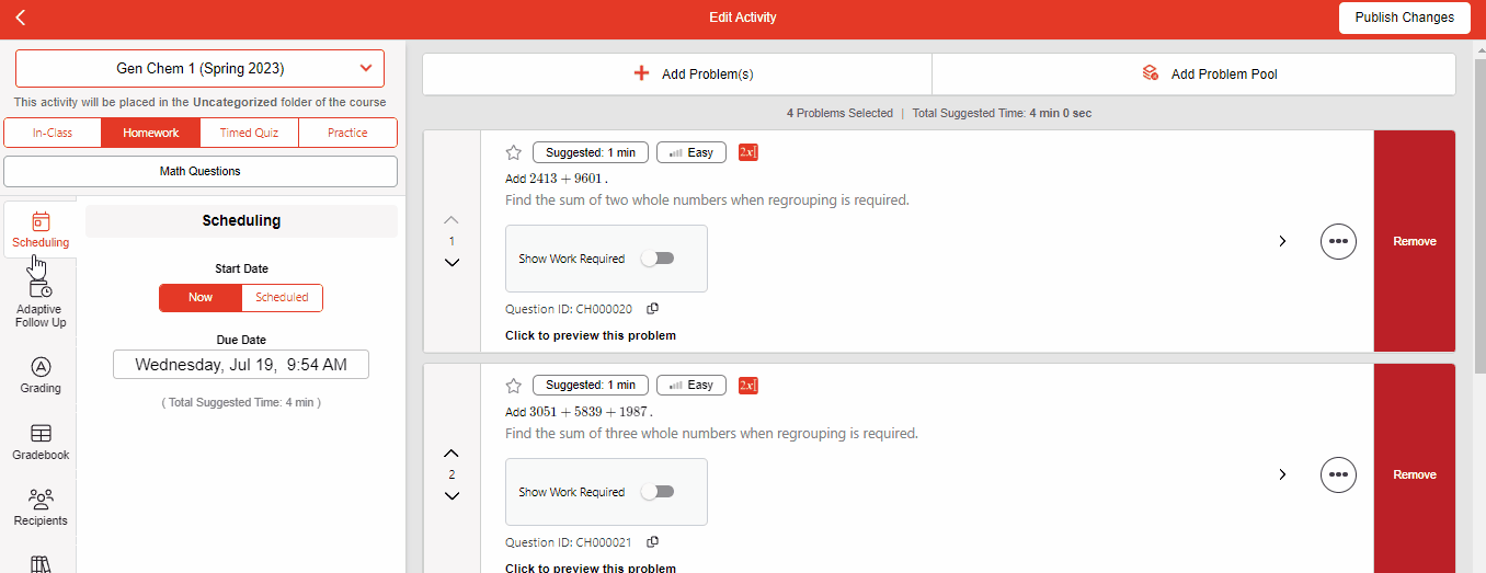 Change A Published Homework's Due Date
